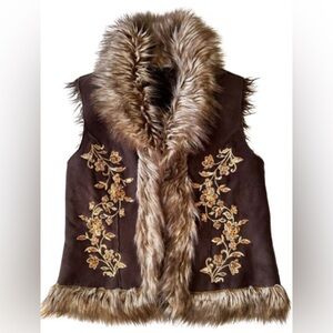 Vintage INC faux fur trim collared vest